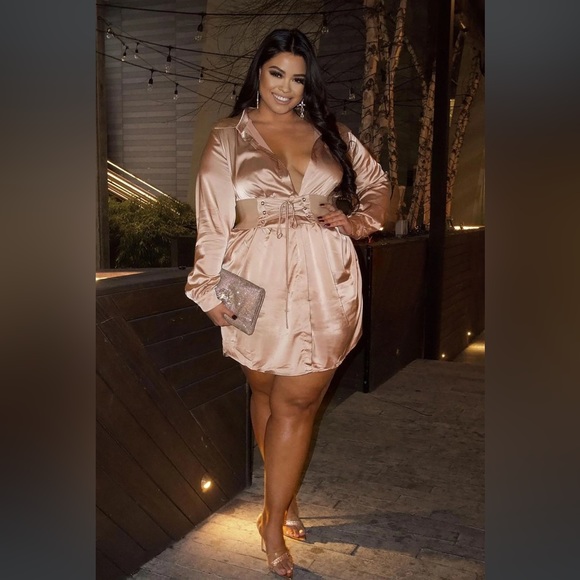 Fashion Nova Mocha Satin Mini Dress - Picture 2 of 7